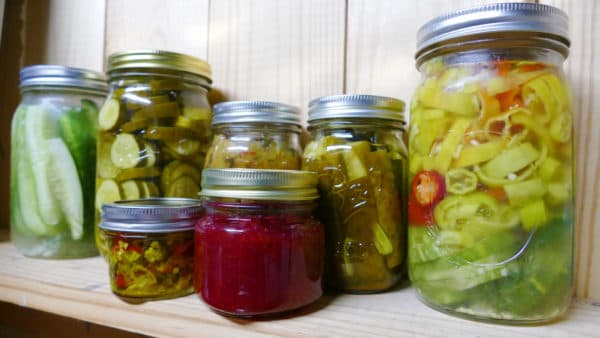 Canning jars on the kitchen shelf